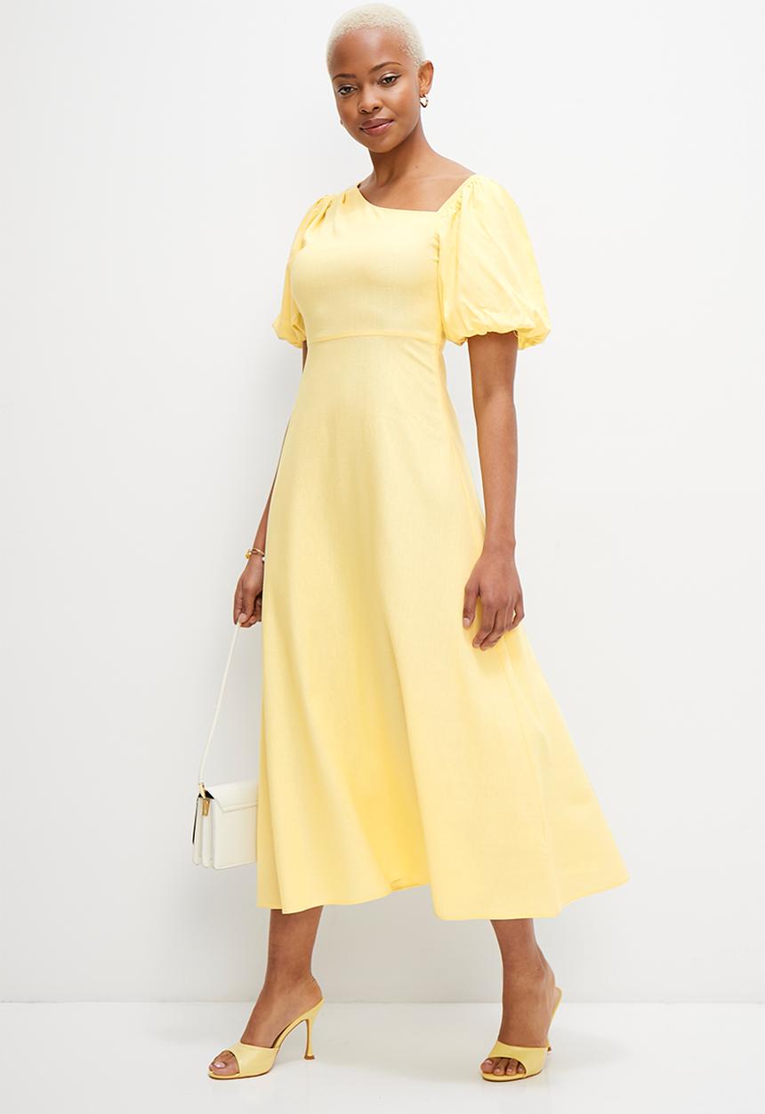 MILLA - Asym balloon sleeve fit & flare dress - butter