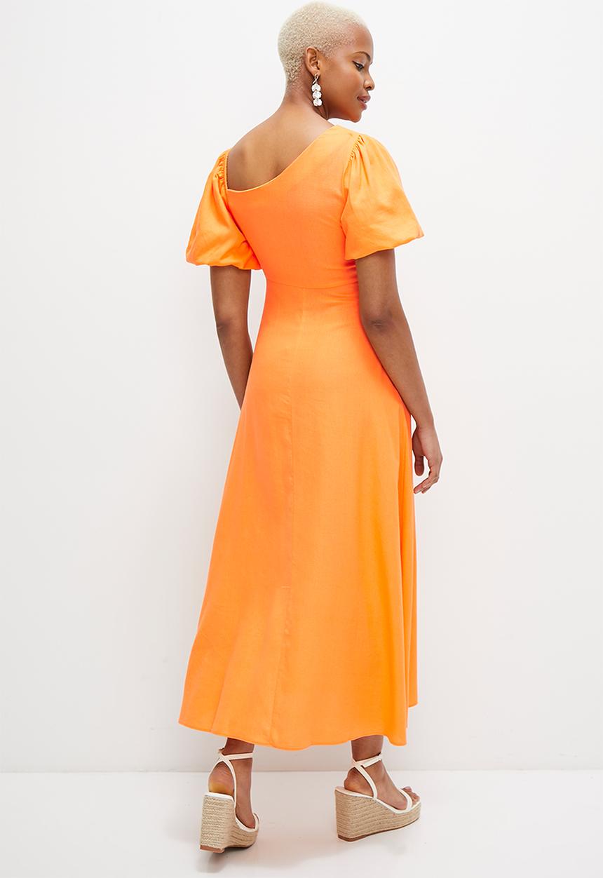 MILLA - Asym balloon sleeve fit & flare dress - apricot