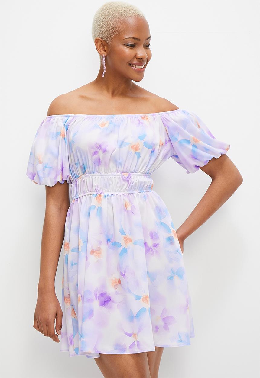 MILLA - Babydoll mini dress with exaggerated sleeve - watercolour