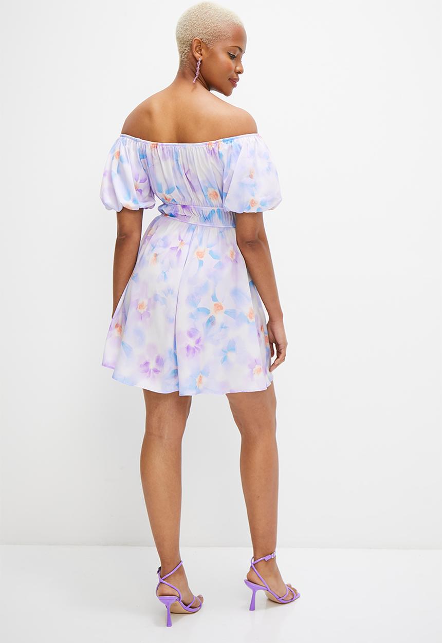 MILLA - Babydoll mini dress with exaggerated sleeve - watercolour