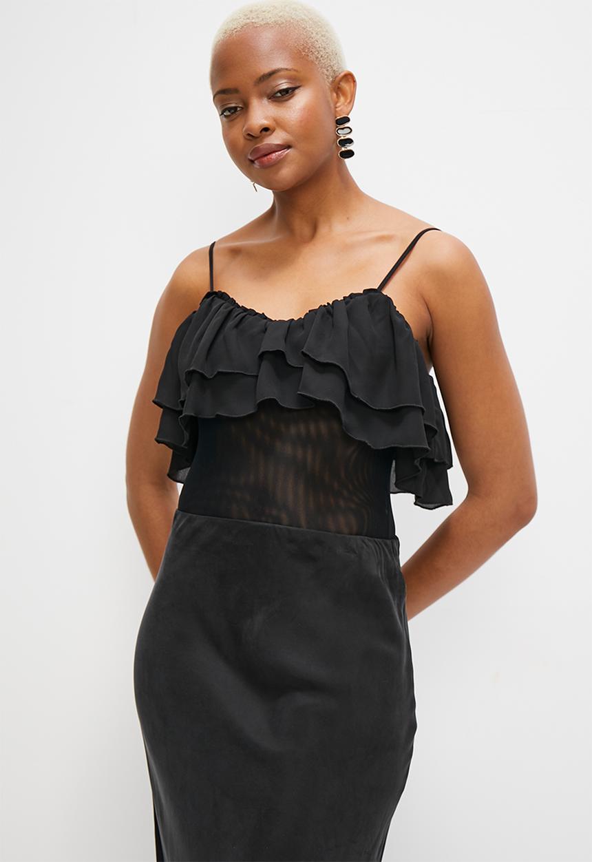 MILLA - Soft ruffle bodysuit - black