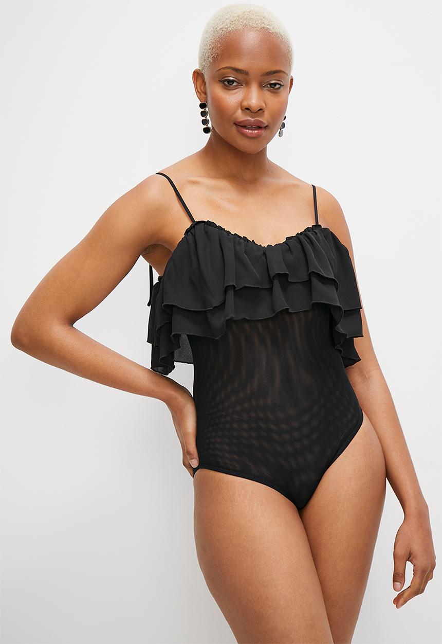 MILLA - Soft ruffle bodysuit - black