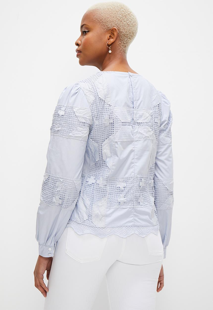 MILLA - Crew openwork anglaise blouse - light blue