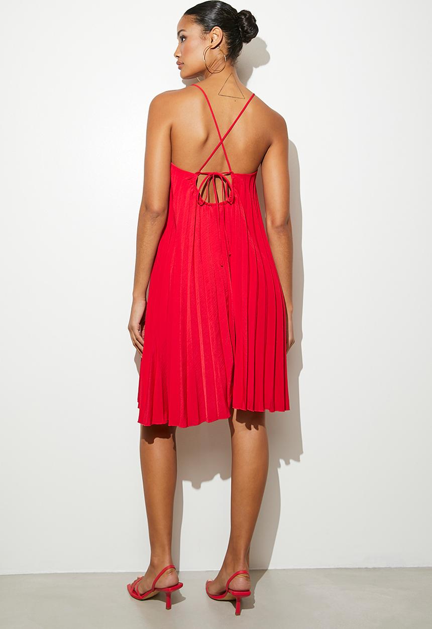 VELVET - Mini pleated trapeze dress - red