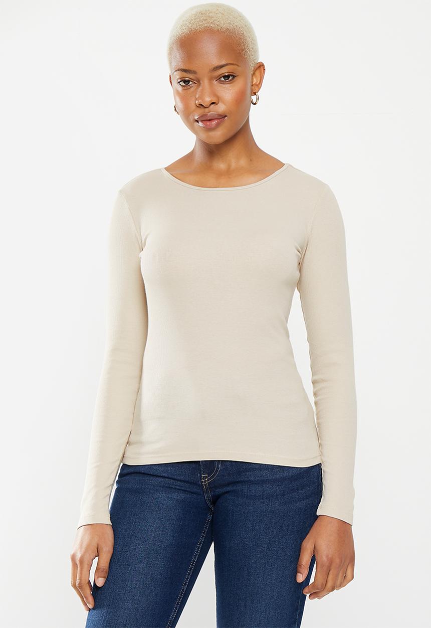 H&M - Ribbed jersey top - beige 