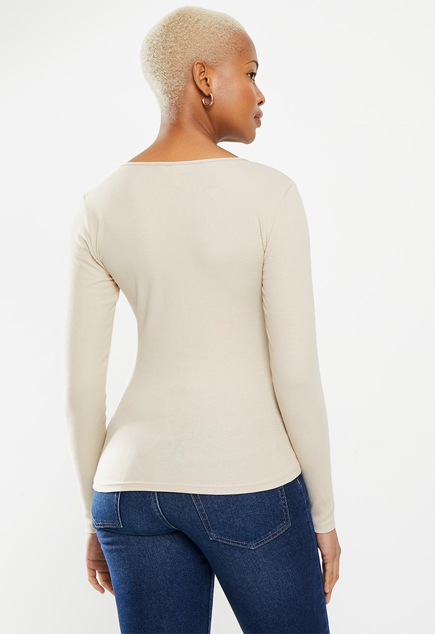 H&M - Ribbed jersey top - beige 