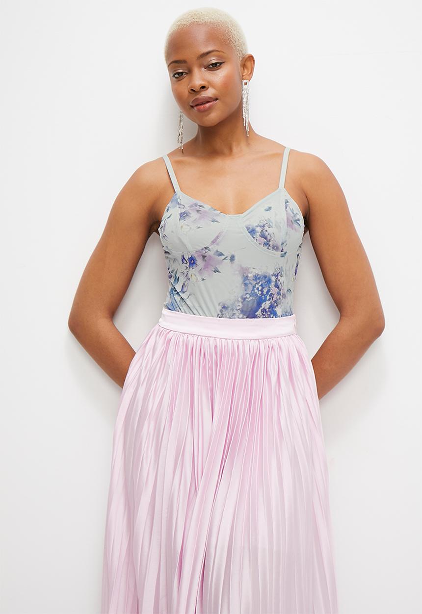 MILLA - Mesh printed bodysuit - blue floral