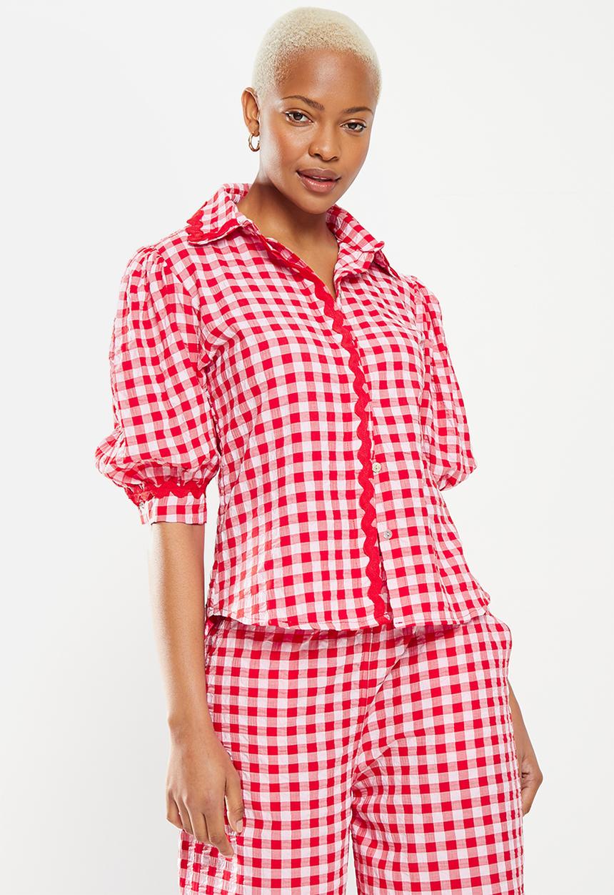 Me&B - The frankie shirt with ric rac detail - red gingham