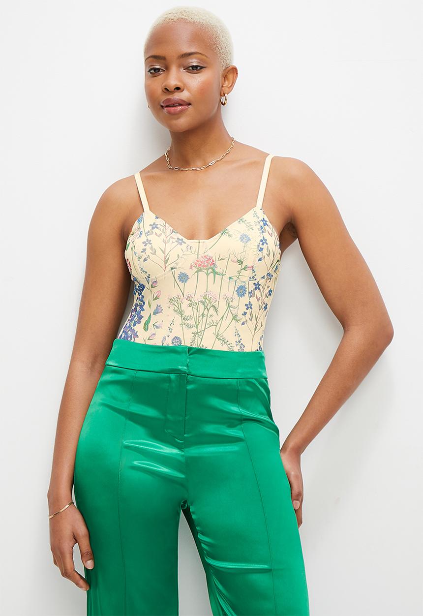 MILLA - Mesh printed bodysuit - yellow