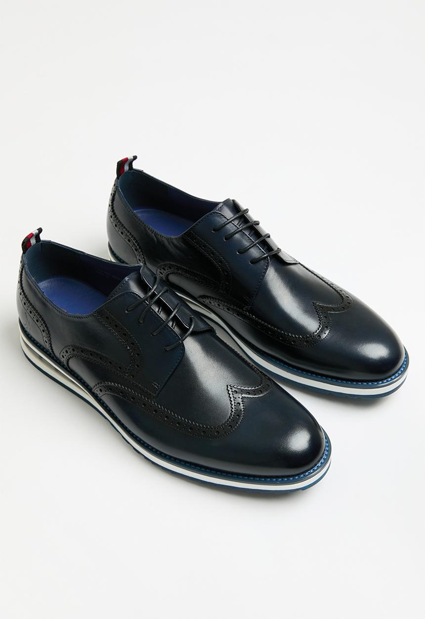 POLO - Leather brogue casual lace up - navy 