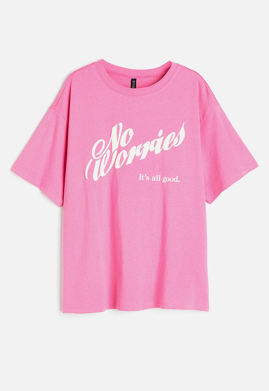 H&M - Oversized printed t-shirt - pink no worries