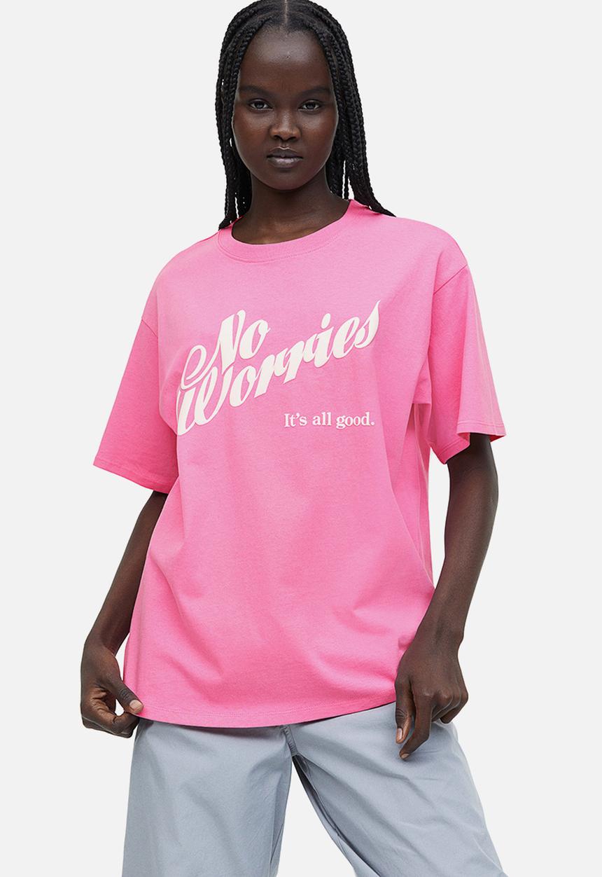 H&M - Oversized printed t-shirt - pink no worries