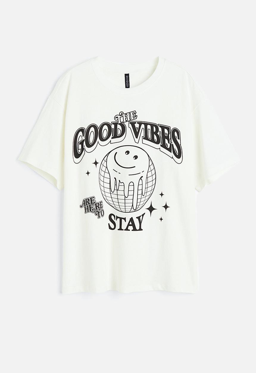 H&M - Oversized printed t-shirt - cream good vibes