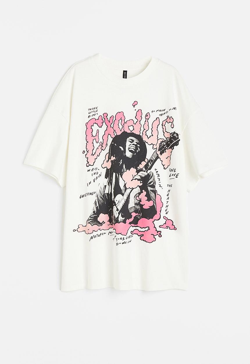 H&M - Oversized printed t-shirt - white bob marley