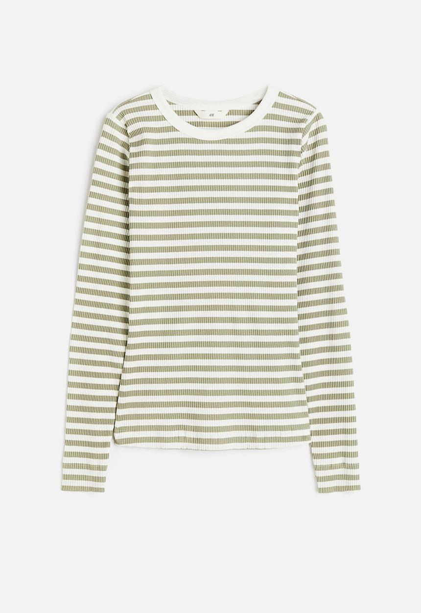 H&M - Ribbed top - khaki green striped