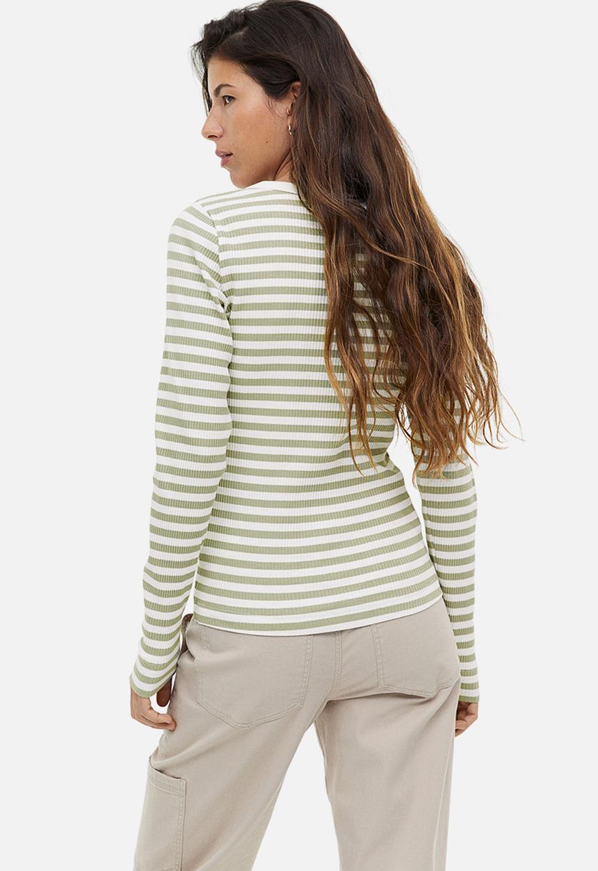 H&M - Ribbed top - khaki green striped