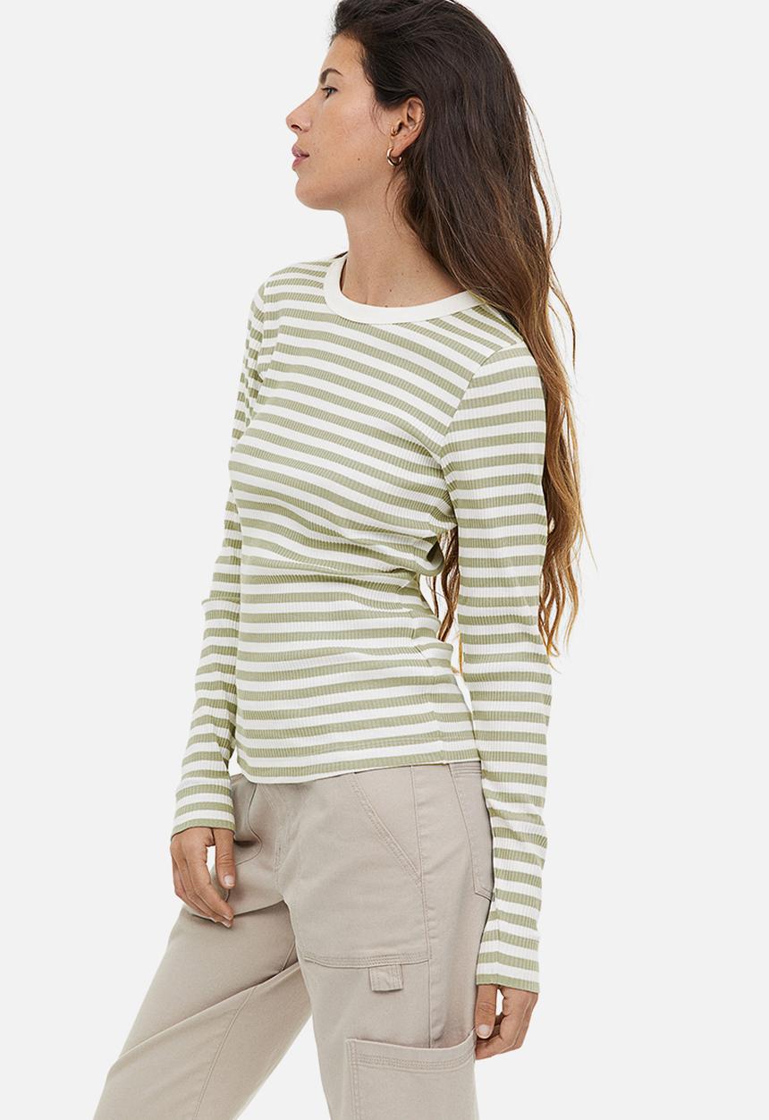 H&M - Ribbed top - khaki green striped