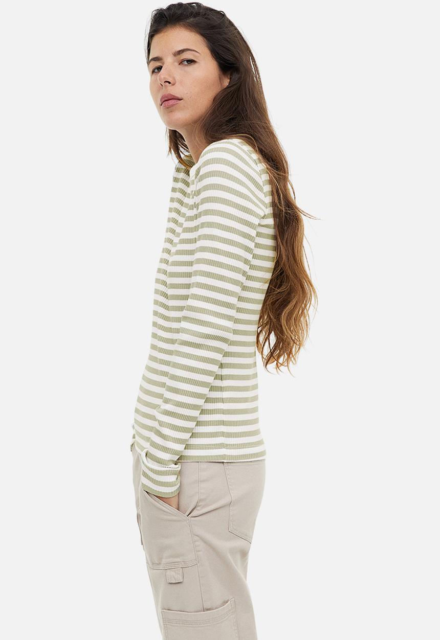 H&M - Ribbed top - khaki green striped