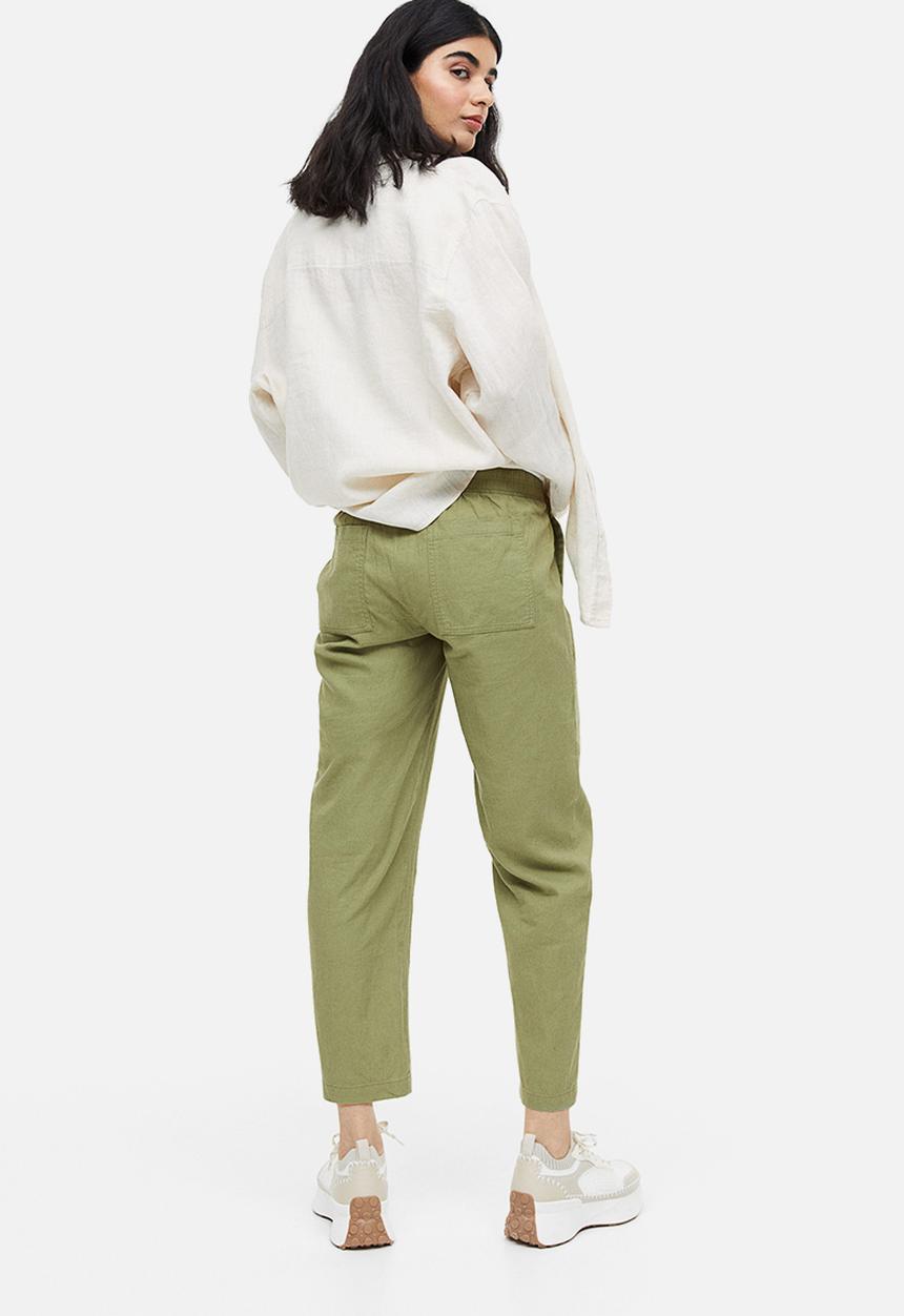 H&M - Mama linen-blend trousers - khaki green