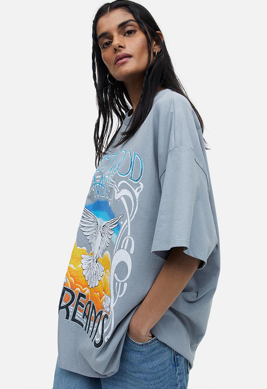 H&M - Oversized printed t-shirt - grey fleetwood mac