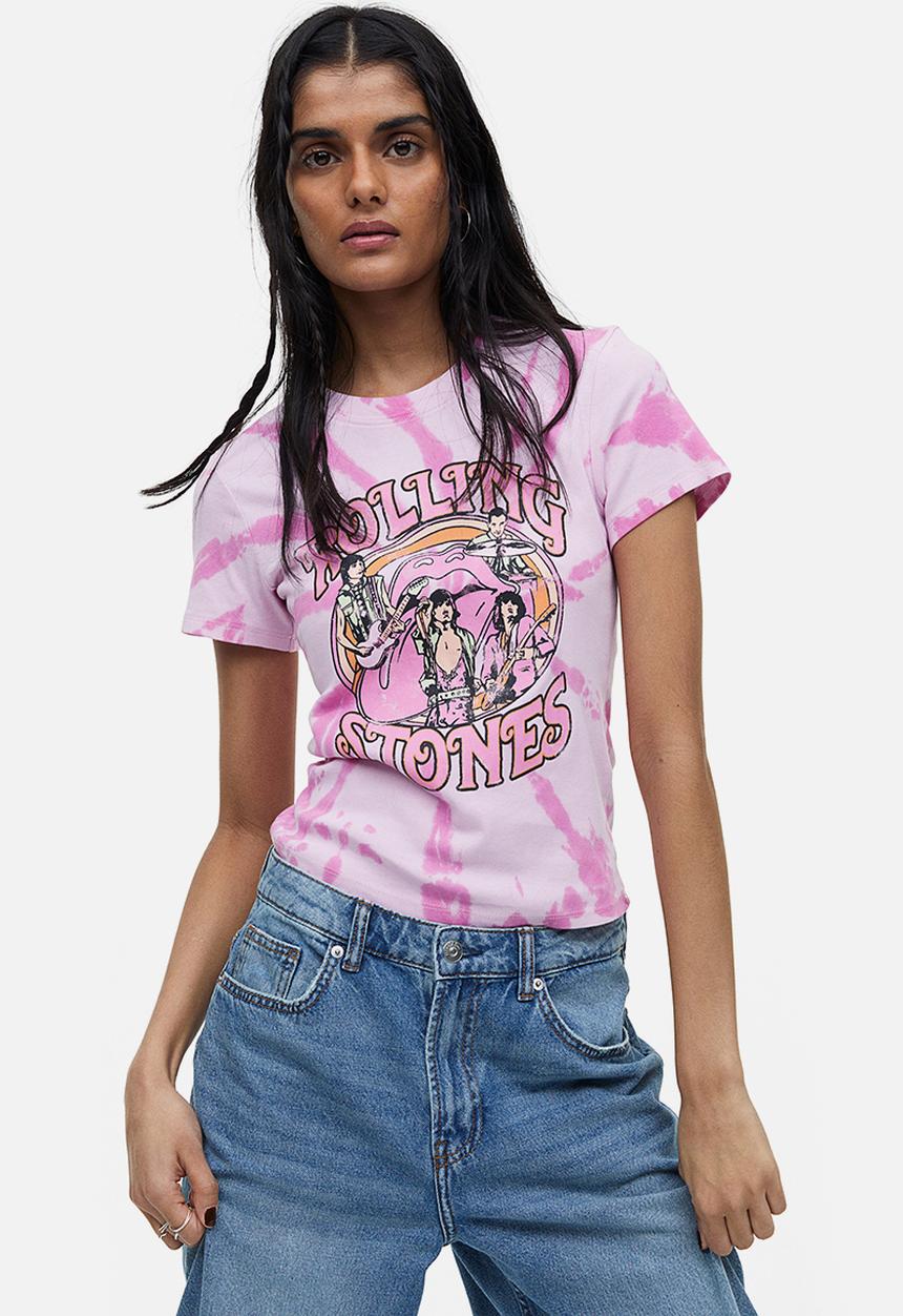 H&M - Printed t-shirt - pink the rolling stones