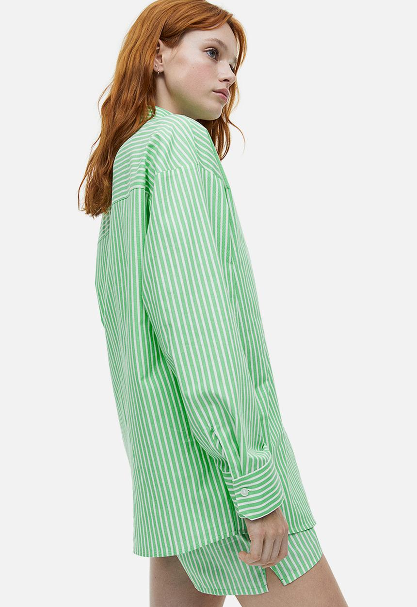 H&M - Oversized poplin shirt - green & white striped