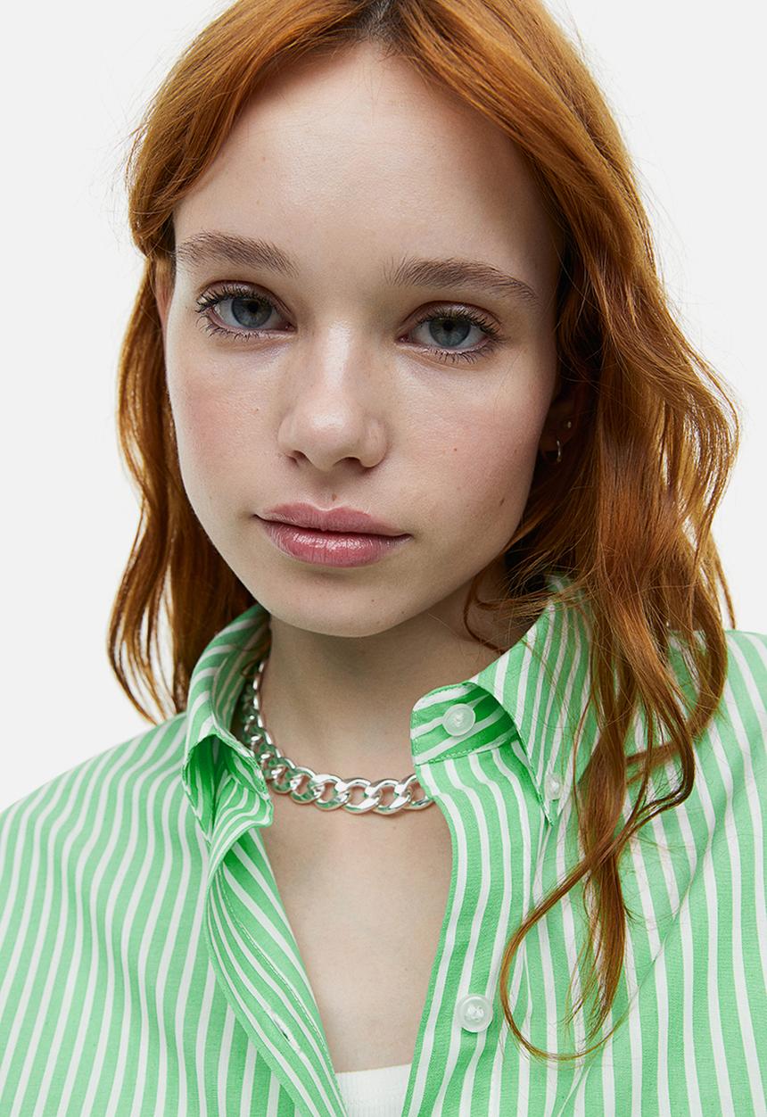H&M - Oversized poplin shirt - green & white striped