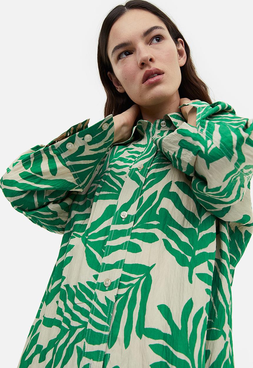 H&M - Crinkled chiffon shirt - light beige leaf patterned