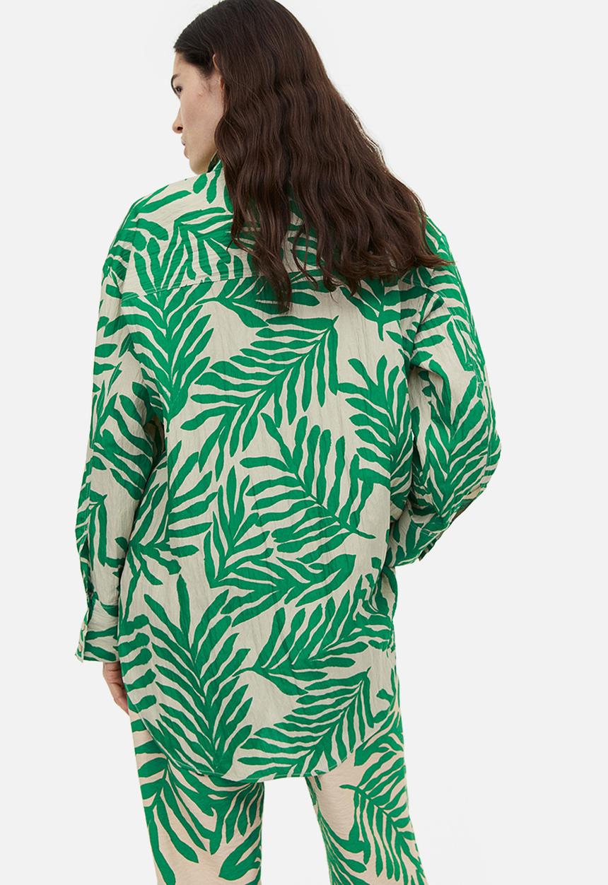 H&M - Crinkled chiffon shirt - light beige leaf patterned
