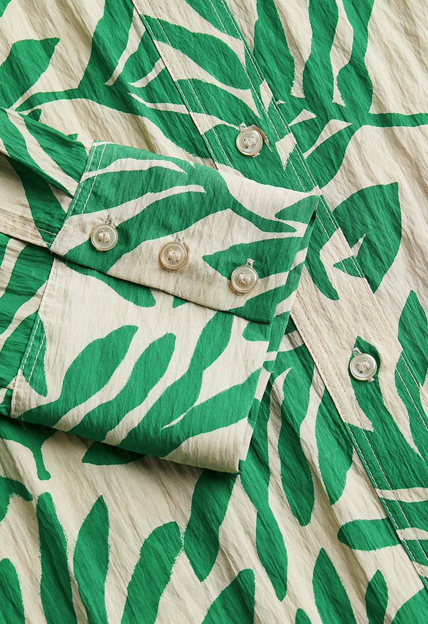 H&M - Crinkled chiffon shirt - light beige leaf patterned