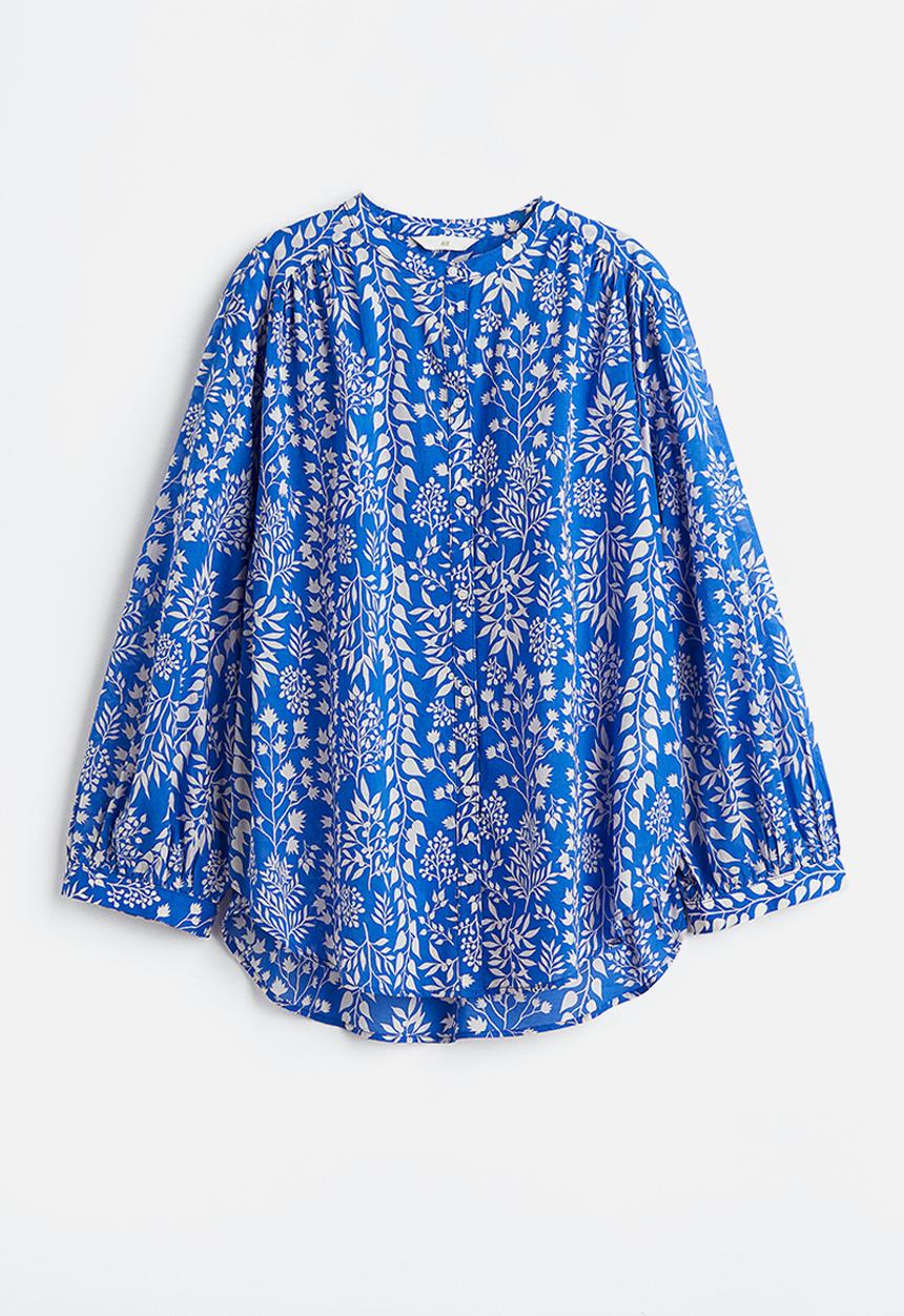 H&M - Voluminous balloon-sleeved blouse - blue floral