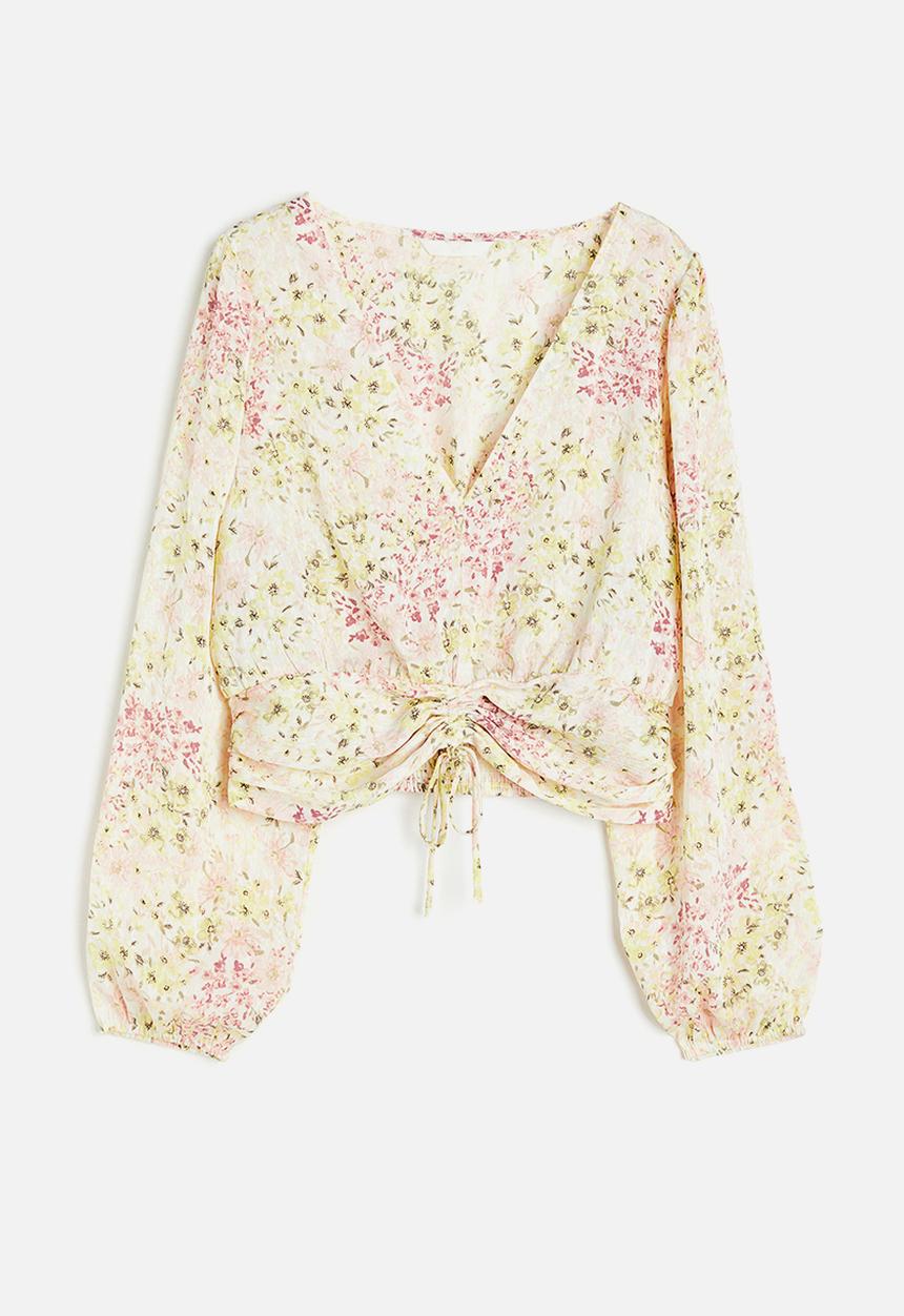 H&M - Drawstring blouse - cream floral 
