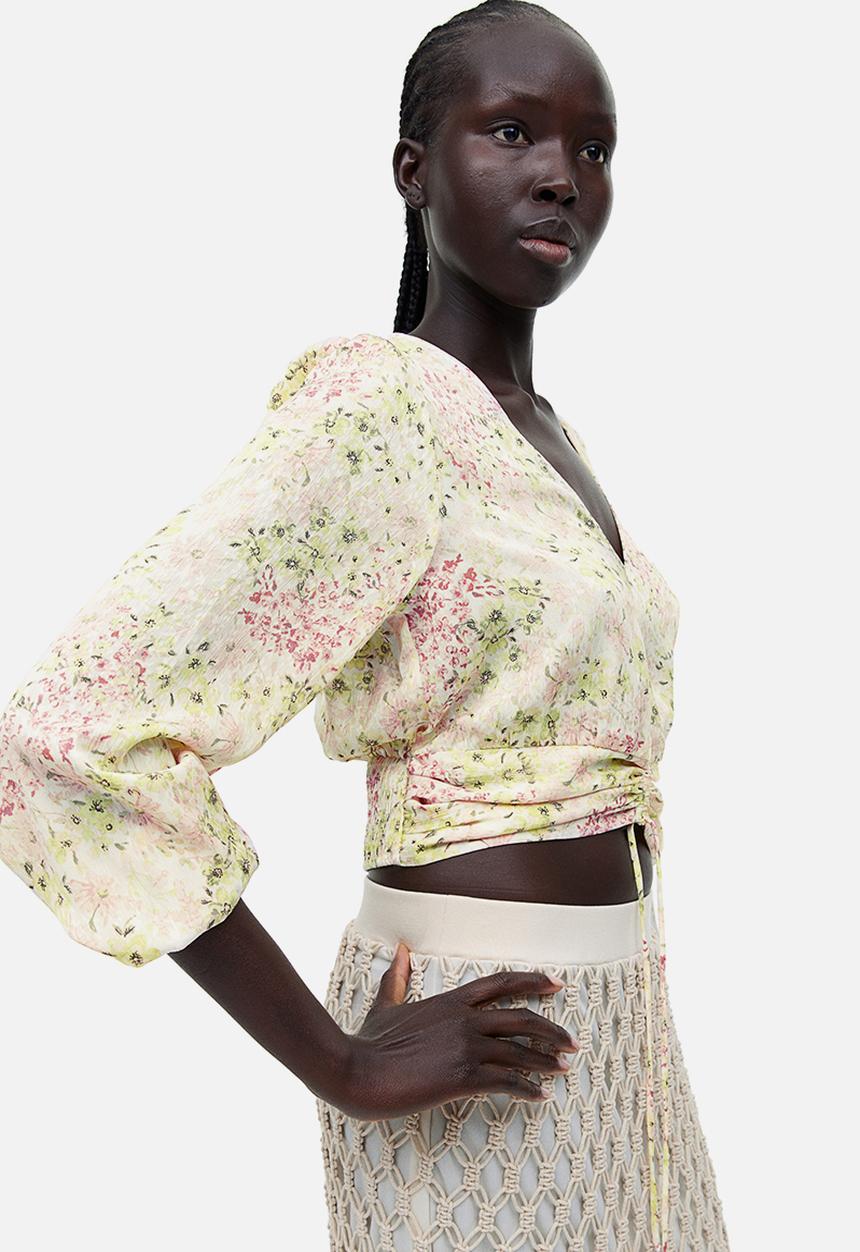 H&M - Drawstring blouse - cream floral 