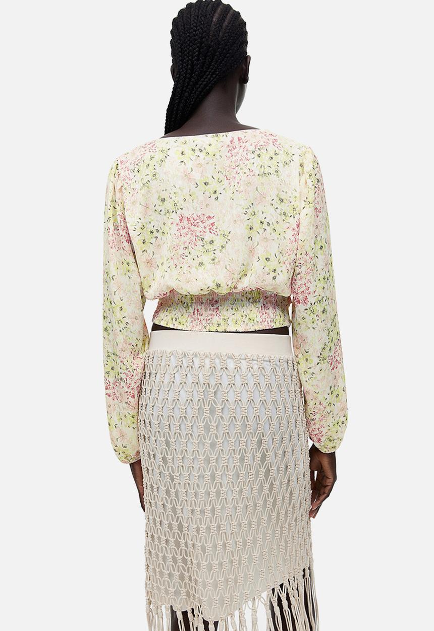 H&M - Drawstring blouse - cream floral 