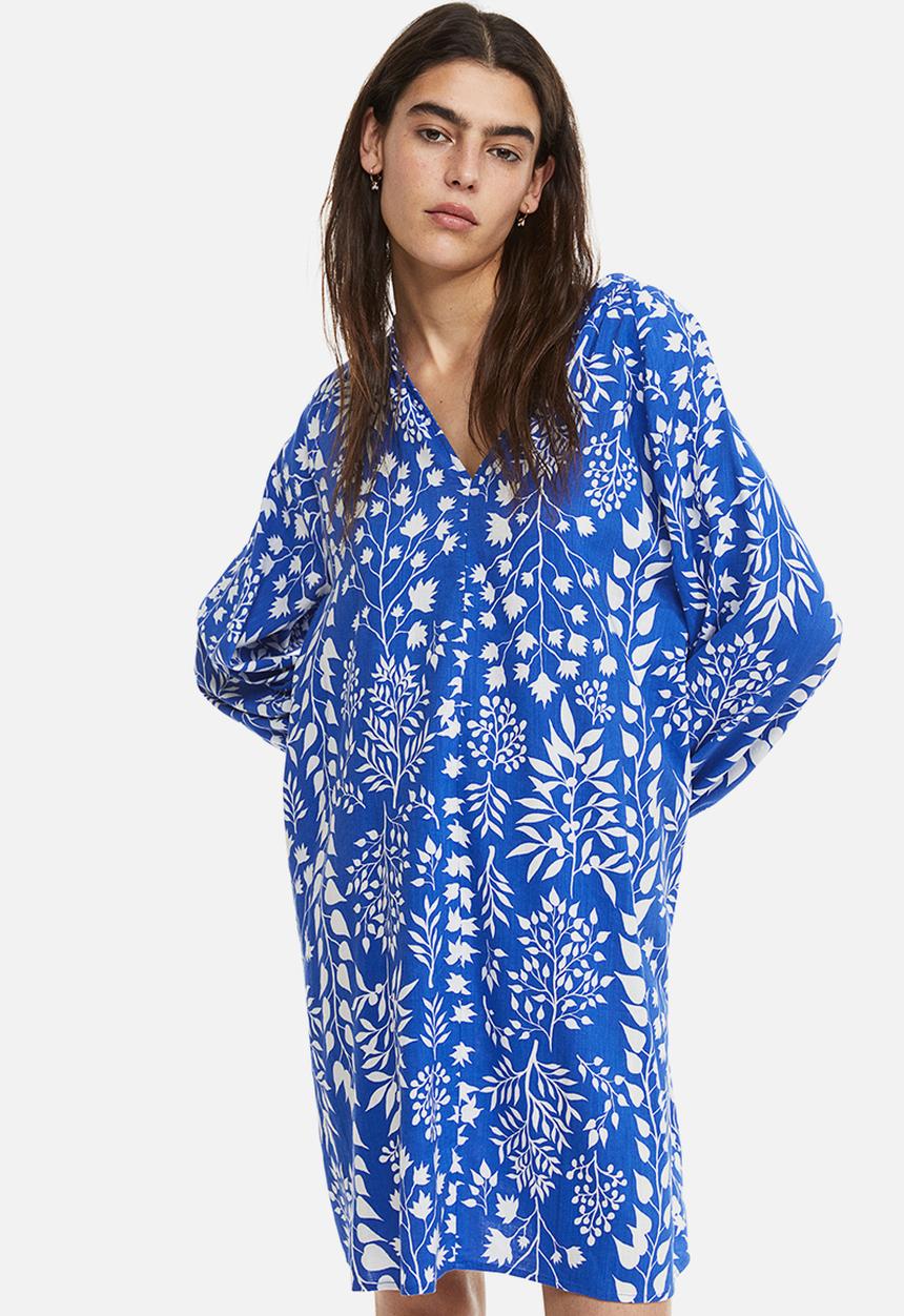H&M - Double weave tunic dress - blue leaves