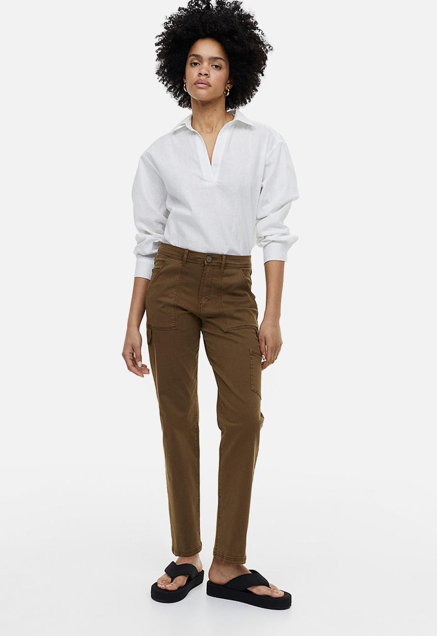 H&M - Twill utility trousers - dark khaki green