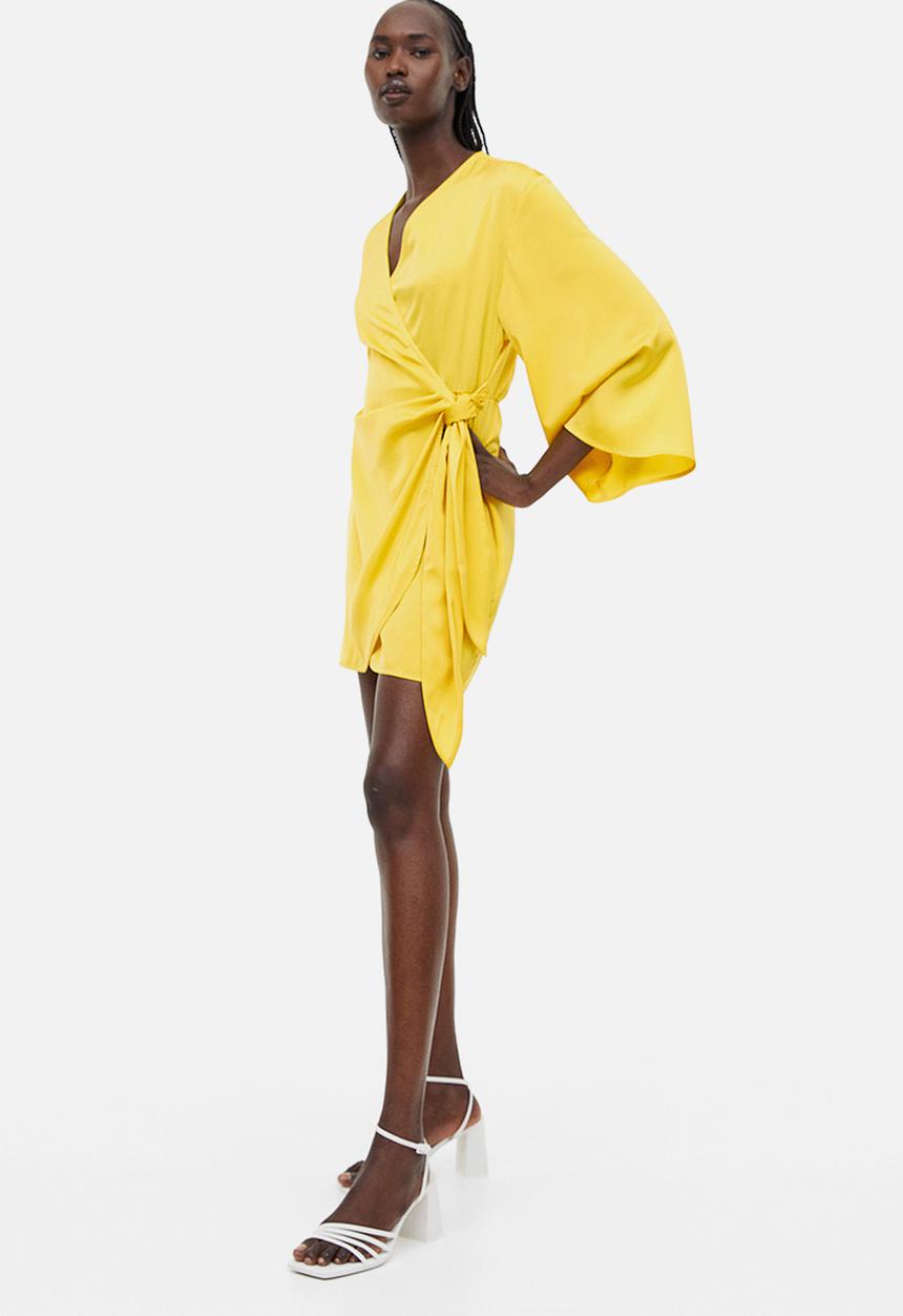 H&M - Satin wrap dress - yellow