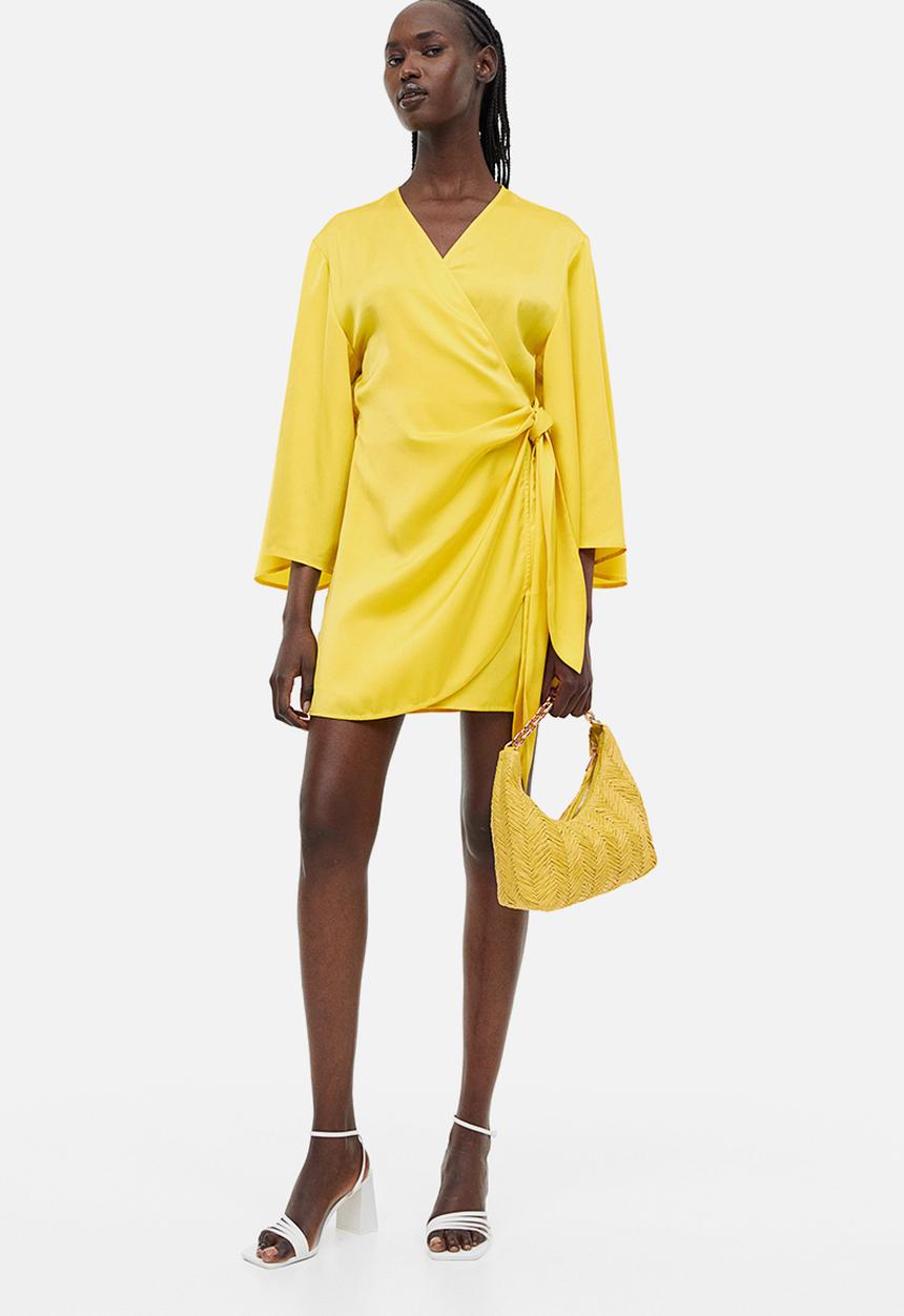 H&M - Satin wrap dress - yellow