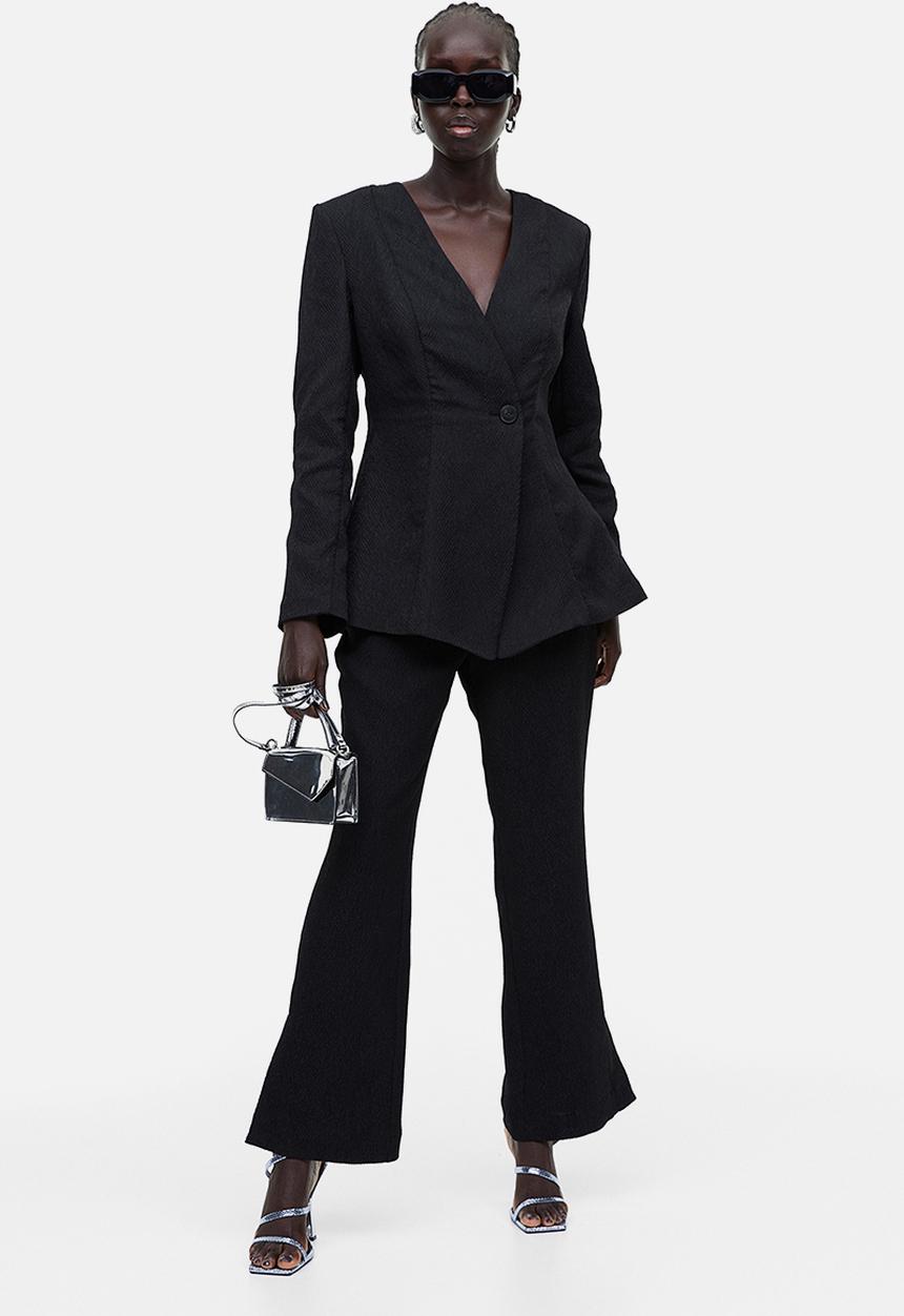 H&M - Textured-weave blazer - black