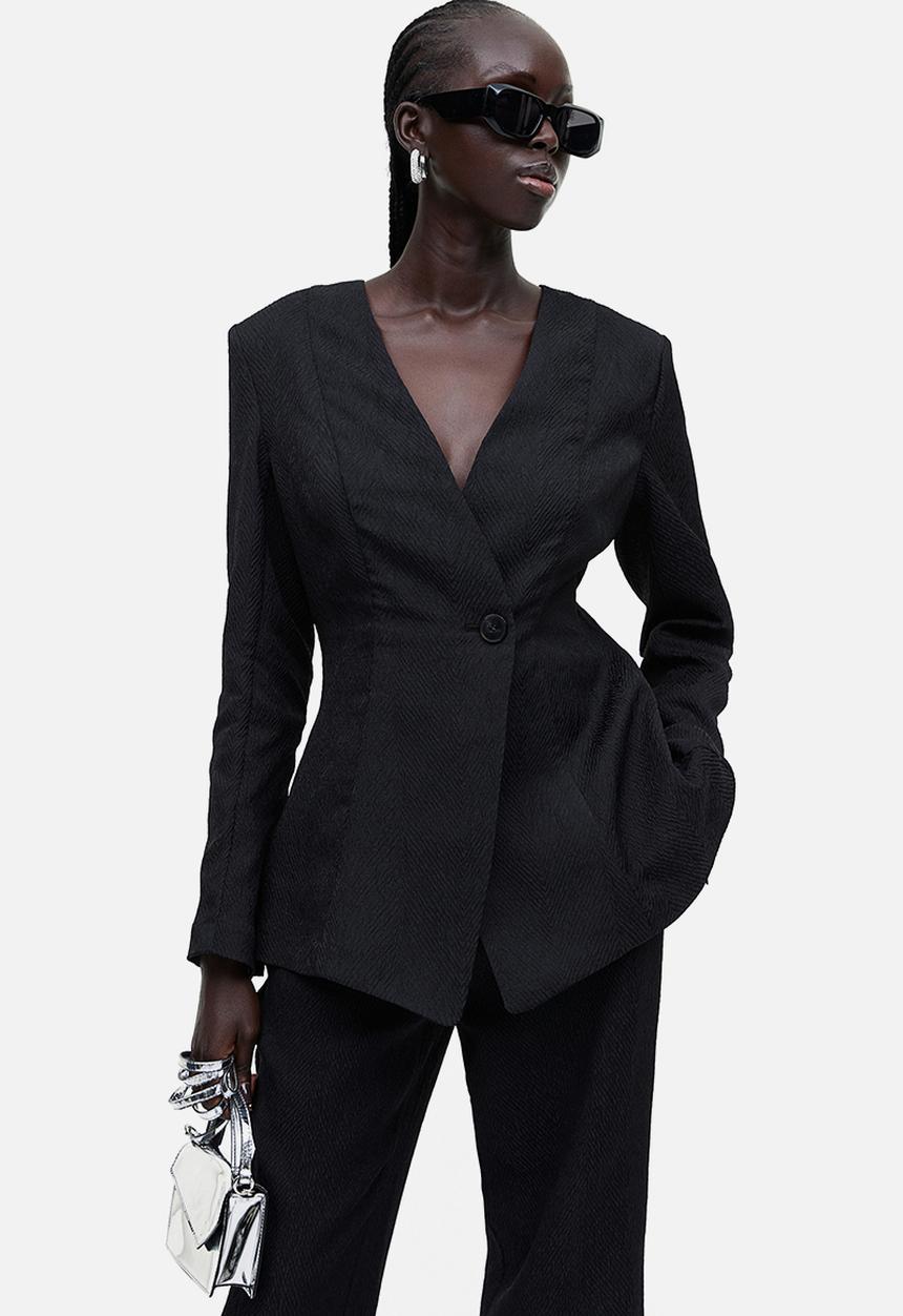 H&M - Textured-weave blazer - black
