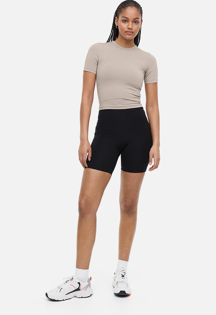 H&M - Drymove™ cropped sports top - light greige
