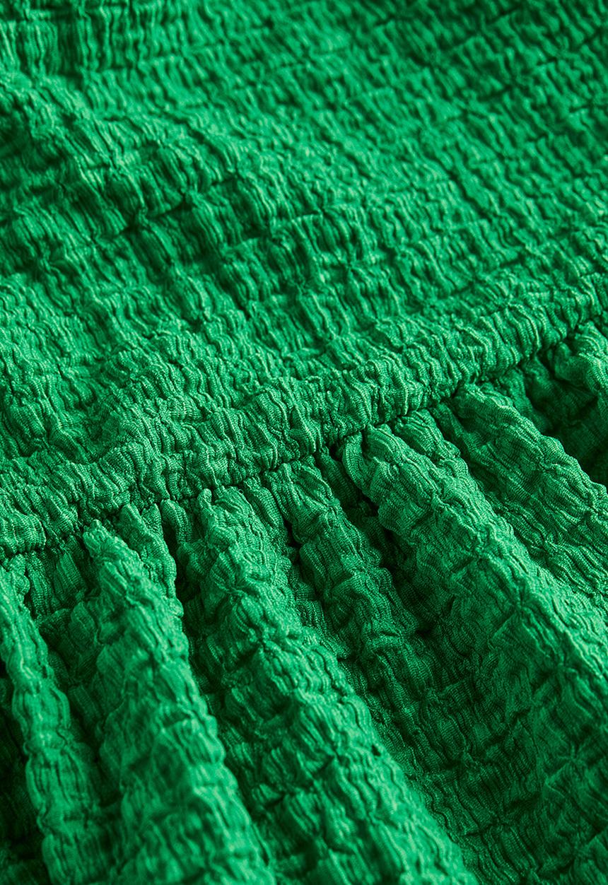 H&M - Puff-sleeved textured jersey dress - green