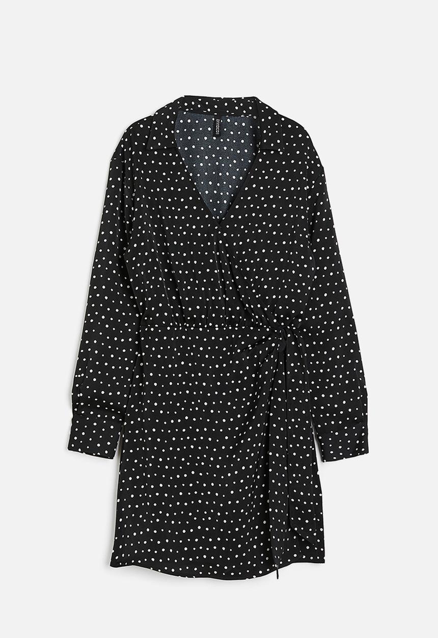H&M - Satin wrap shirt dress - black spotted