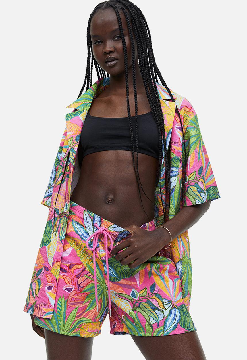 H&M - Pull-on shorts - cerise leaf-patterned