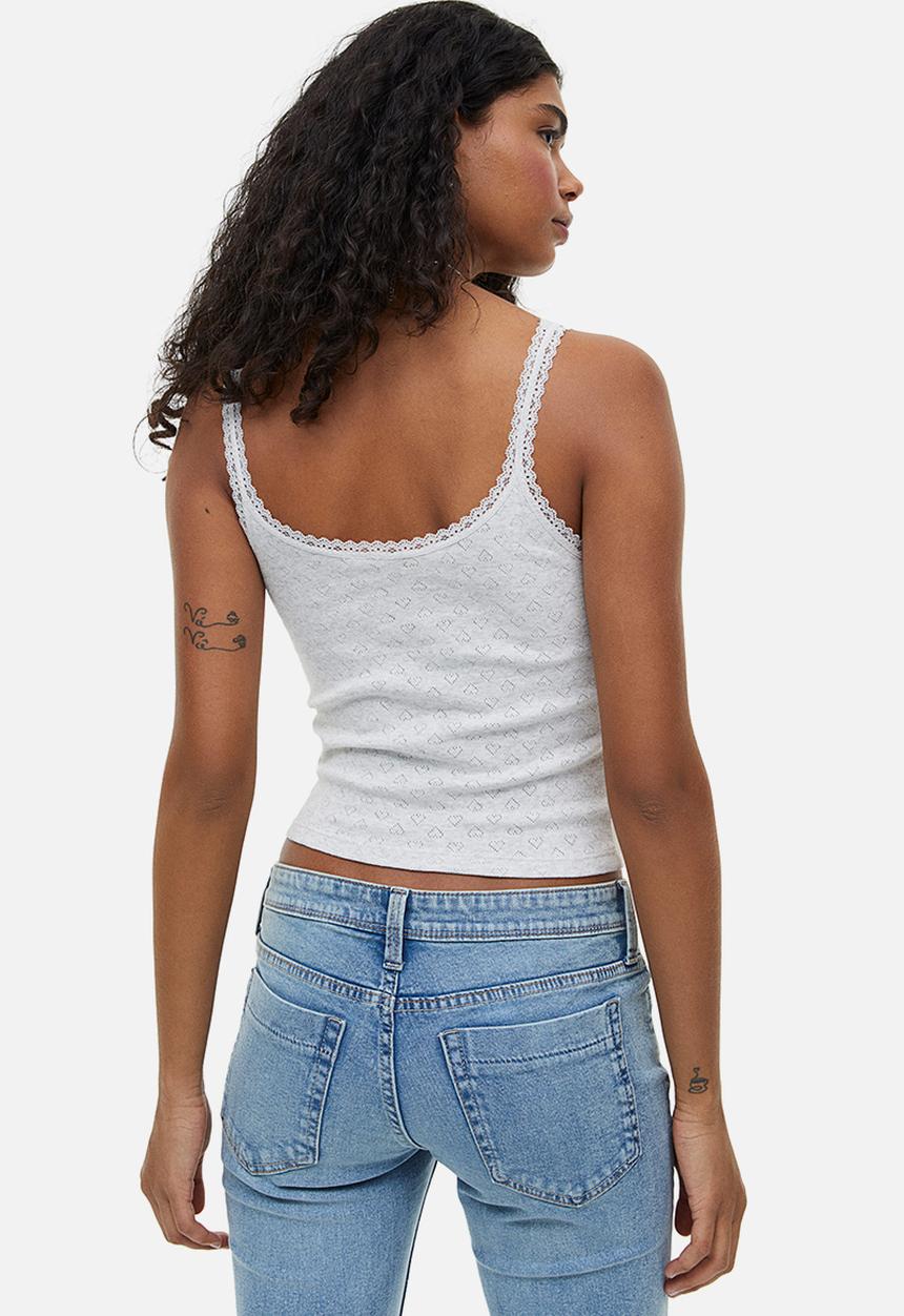 H&M - Lace-trimmed ribbed vest top - light grey marl 