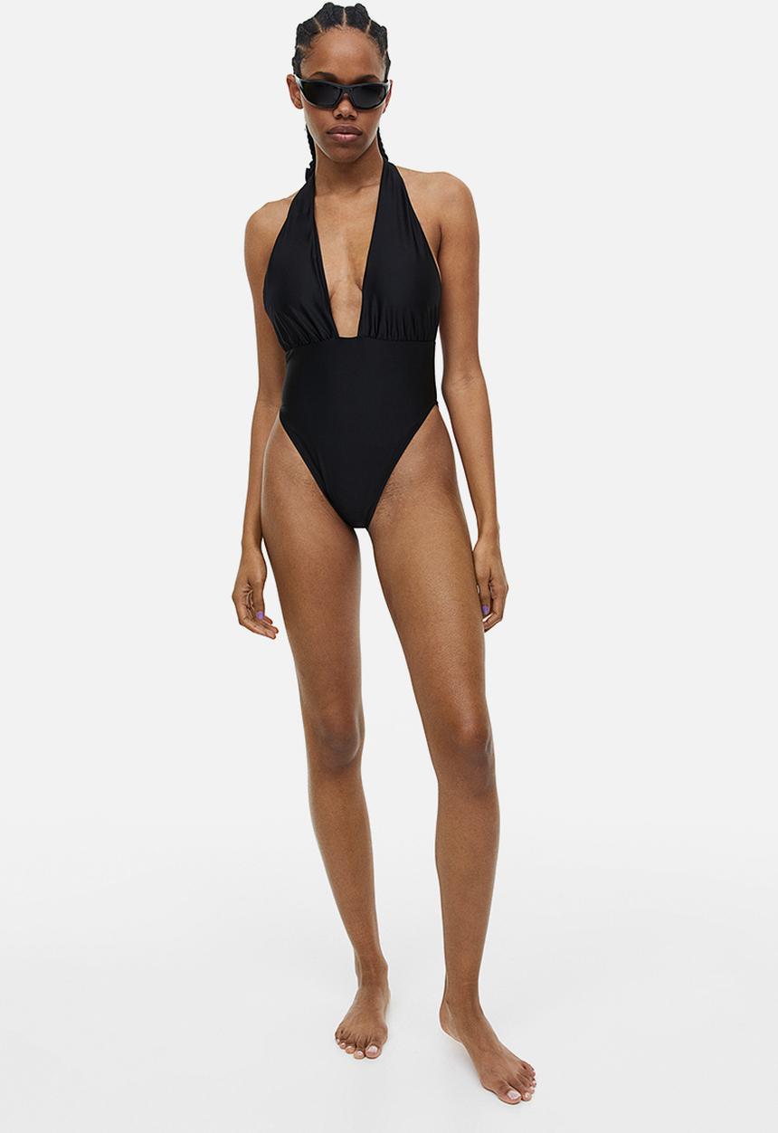 H&M - High-leg halterneck swimsuit - black