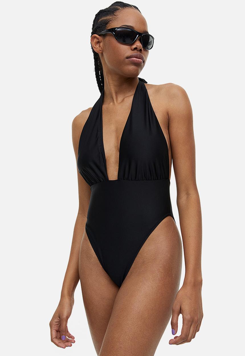 H&M - High-leg halterneck swimsuit - black
