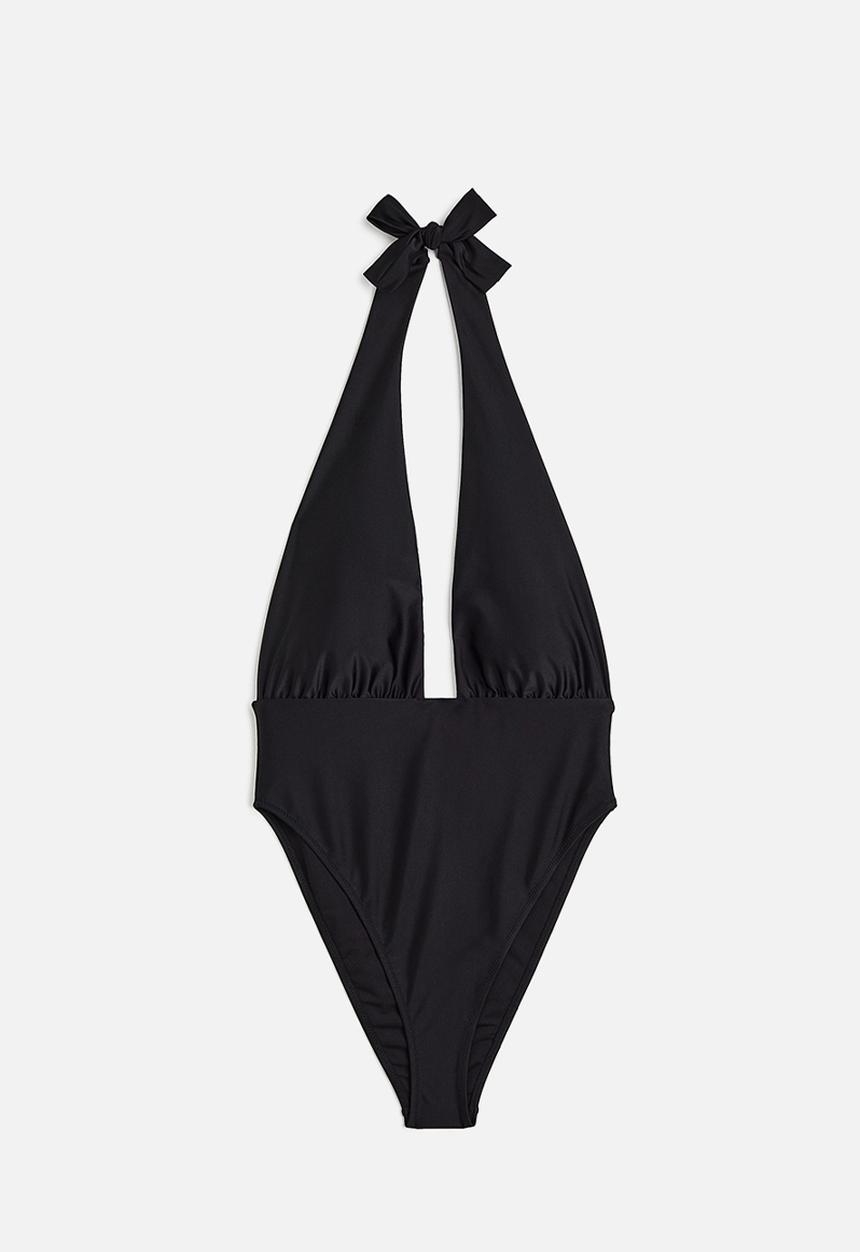 H&M - High-leg halterneck swimsuit - black