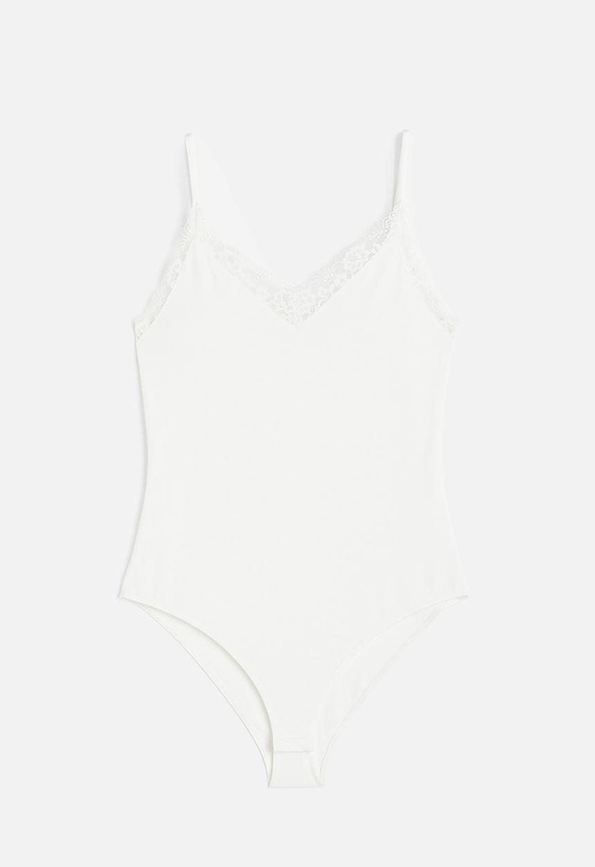 H&M - Lace-trimmed jersey body - white