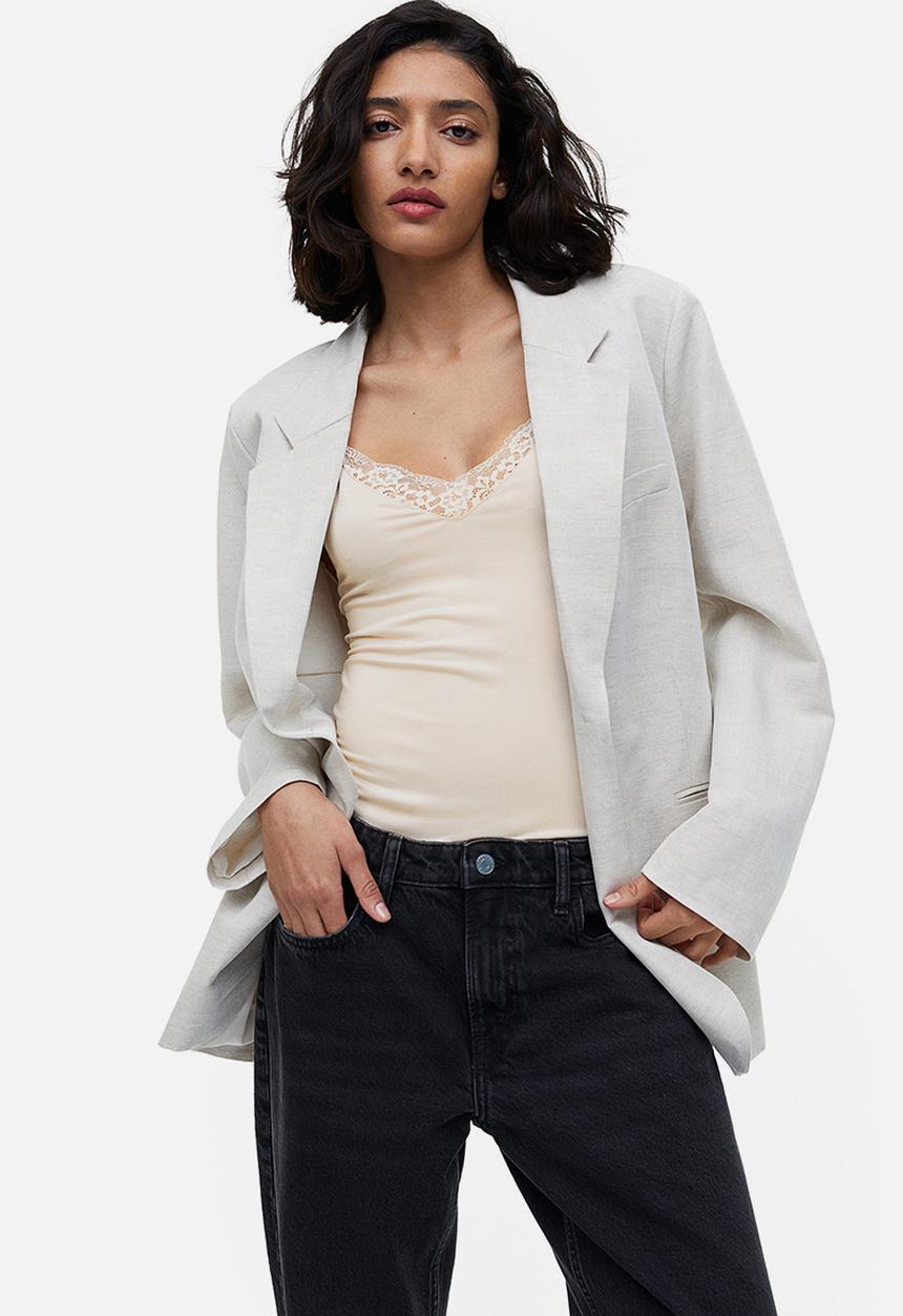 H&M - Lace-trimmed jersey body - light beige